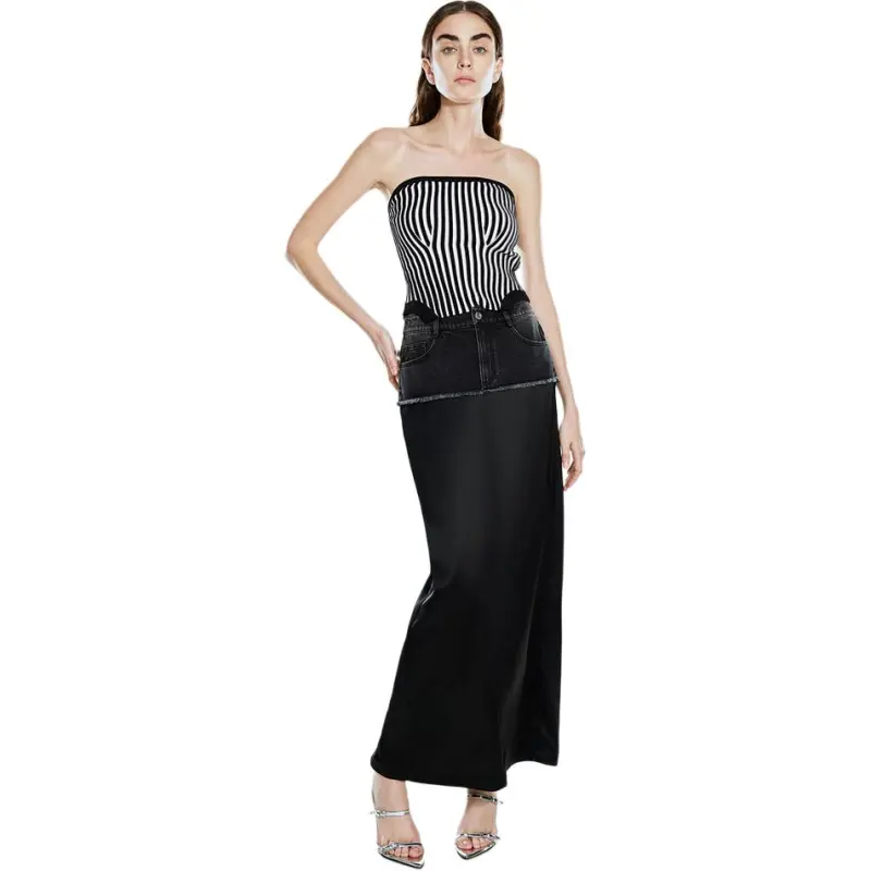 COVERINS Strapless Tops Women's Black White-2