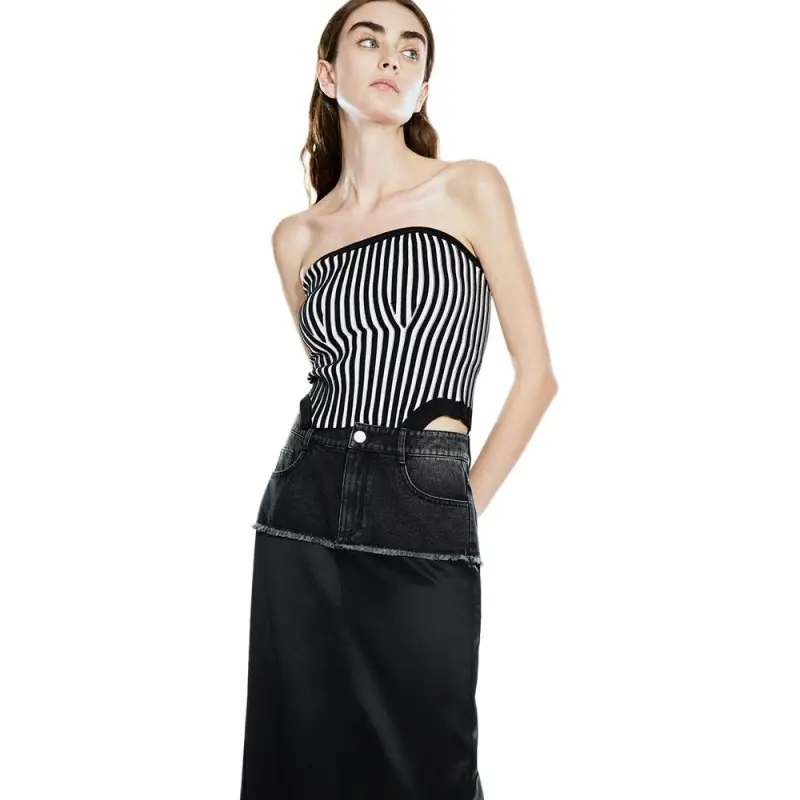 COVERINS Strapless Tops Women's Black White-3
