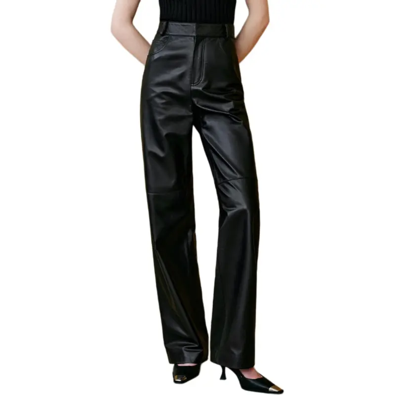 INSUN Leather Pants Women's Black-1