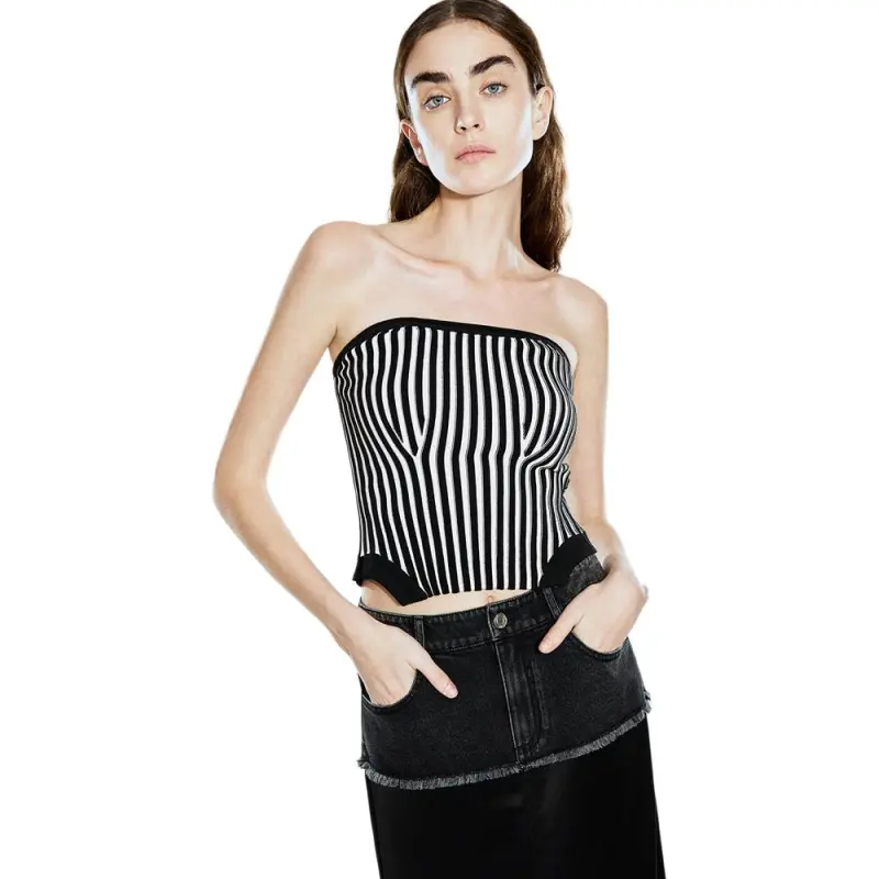 COVERINS Strapless Tops Women's Black White-4
