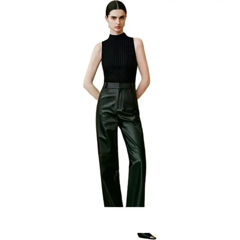 INSUN Leather Pants Women's Black-2