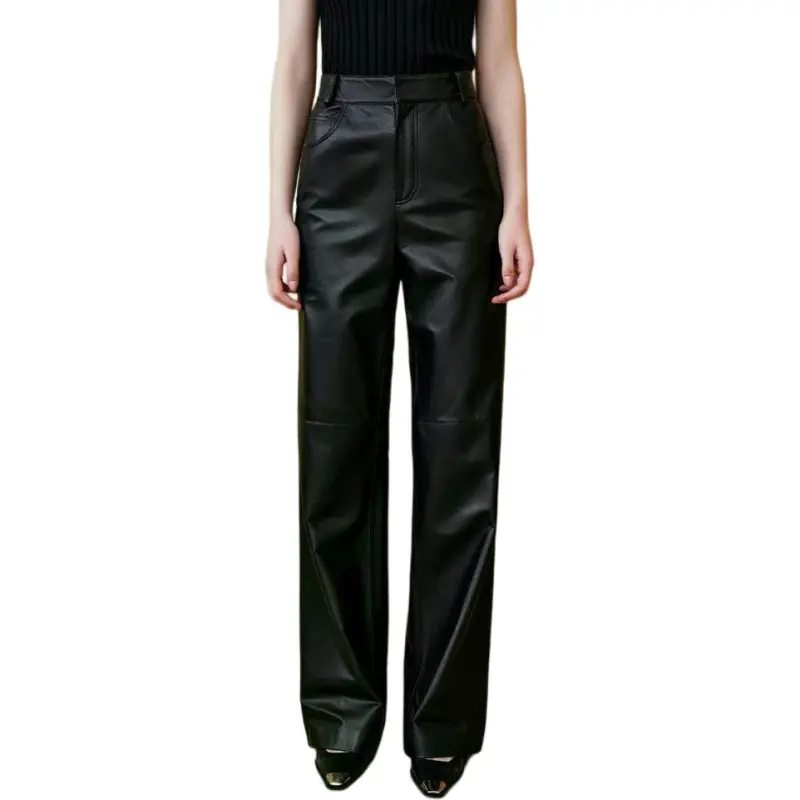 INSUN Leather Pants Women's Black-3