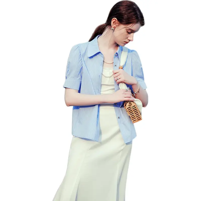FANSILANEN Shirts Women's Blue Stripes Rattan-1