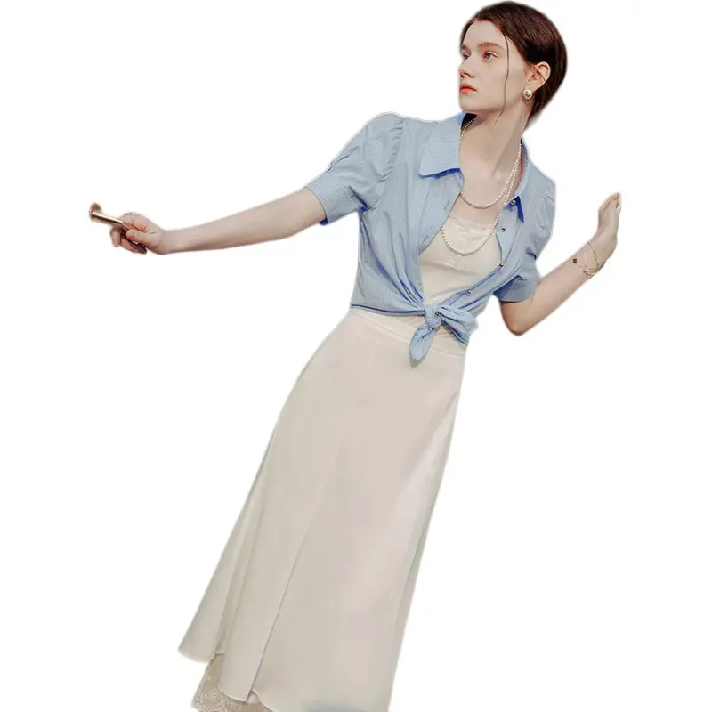 FANSILANEN Shirts Women's Blue Stripes Rattan-2
