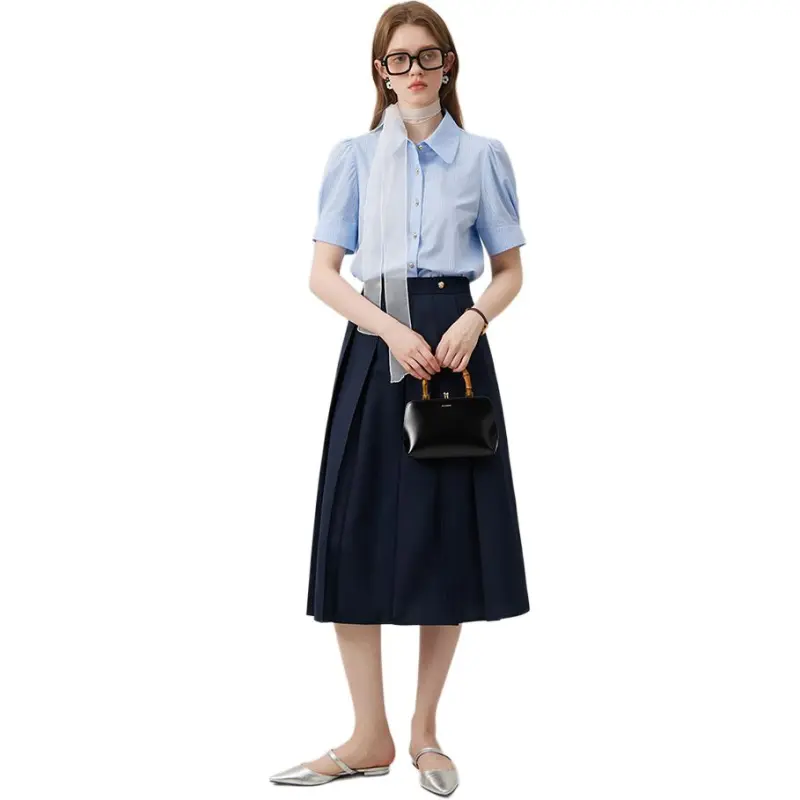 FANSILANEN Shirts Women's Blue Stripes Rattan-3