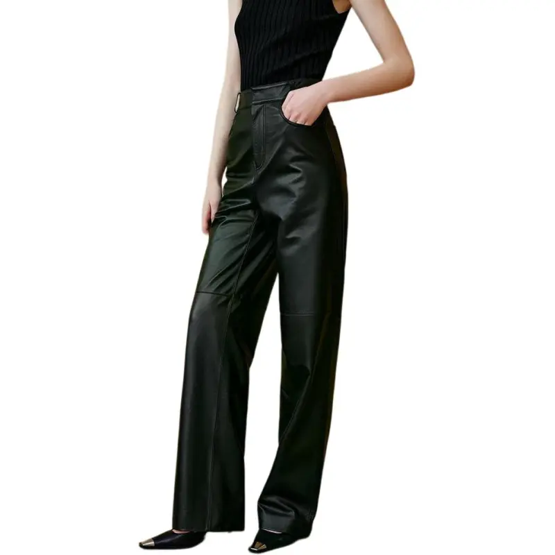 INSUN Leather Pants Women's Black-4
