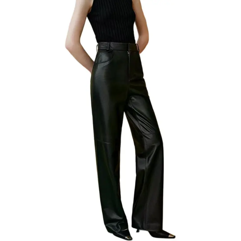 INSUN Leather Pants Women's Black-5