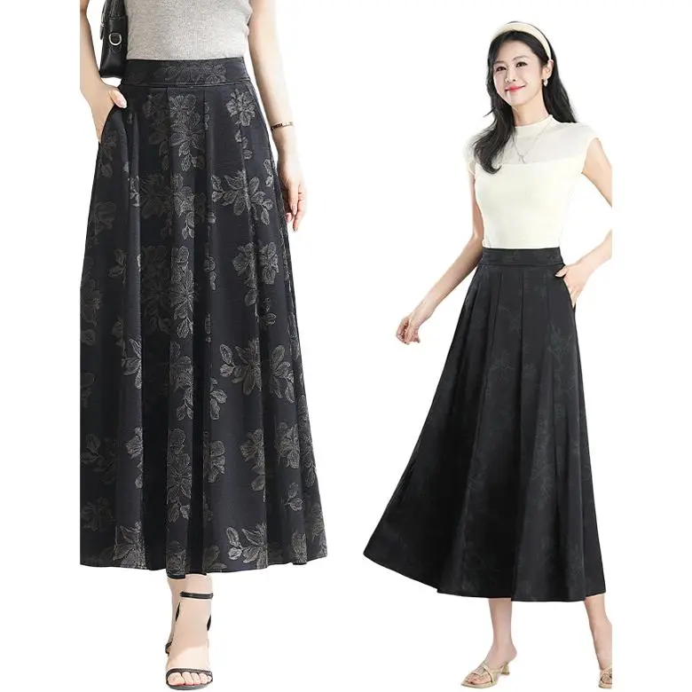 YIRANCHUN Casual Long Skirt Women's Gold Stamped Coffee-2