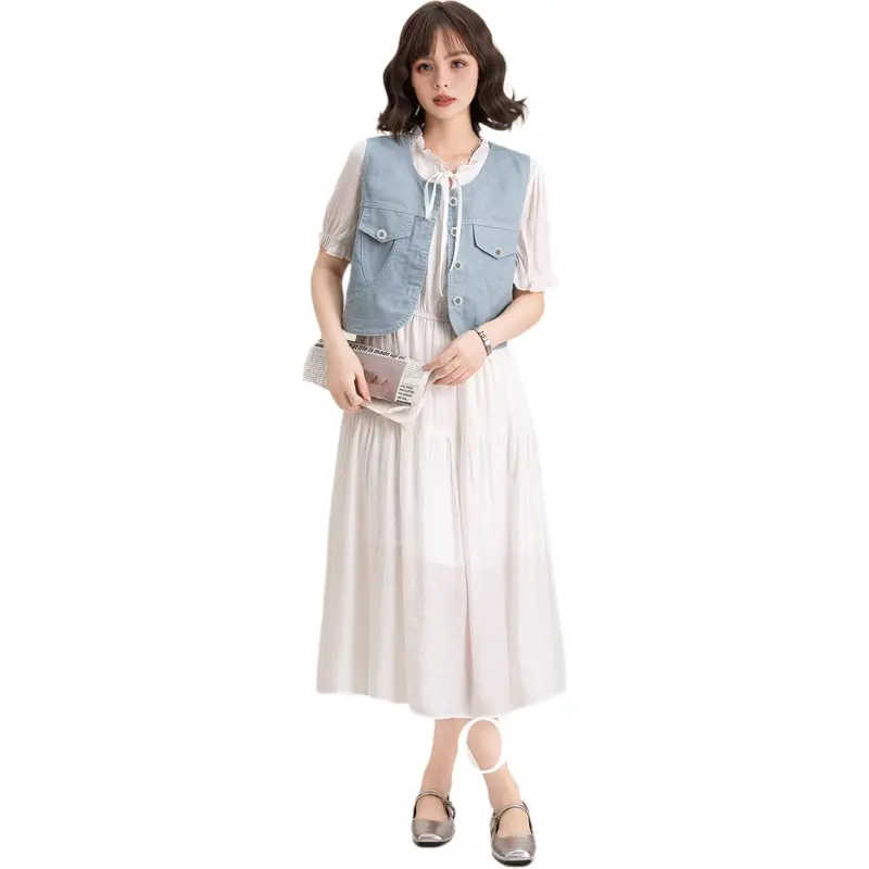 FAWENXIANGZI Two Piece Skirt Sets Women's Apricot+Light Blue-1