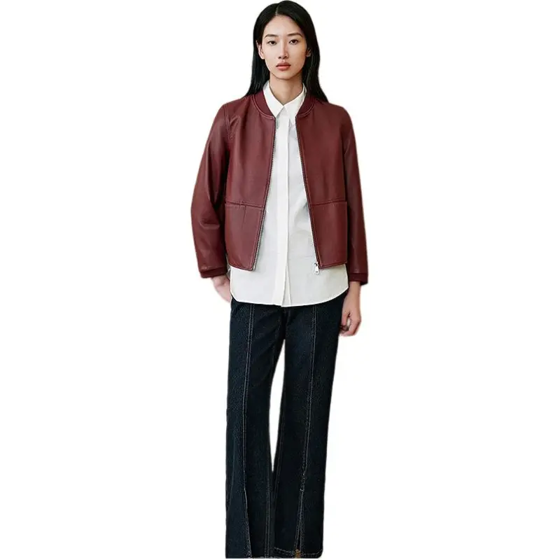 INSUN Leather Jackets Women's Burgundy-1