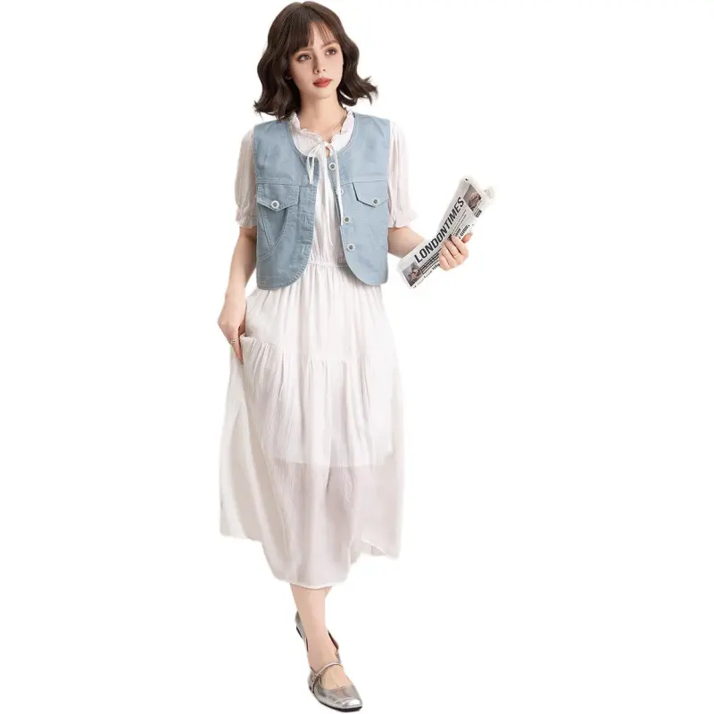 FAWENXIANGZI Two Piece Skirt Sets Women's Apricot+Light Blue-2