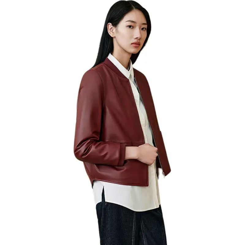 INSUN Leather Jackets Women's Burgundy-2