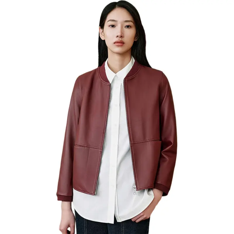 INSUN Leather Jackets Women's Burgundy-3