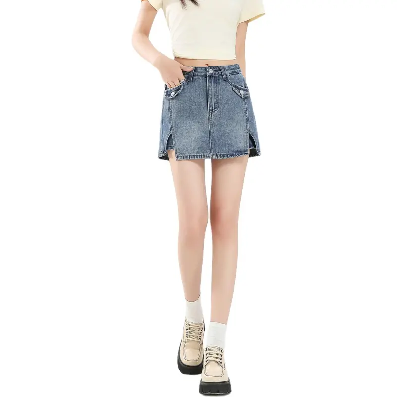 FAWENXIANGZI Denim Short Skirts Women's-3