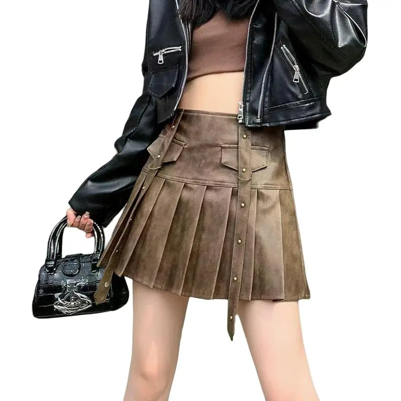 YINLEI Leather Short Skirts Women's-4