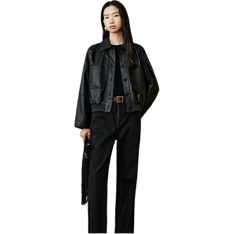 INSUN Leather Jackets Women's Black-1