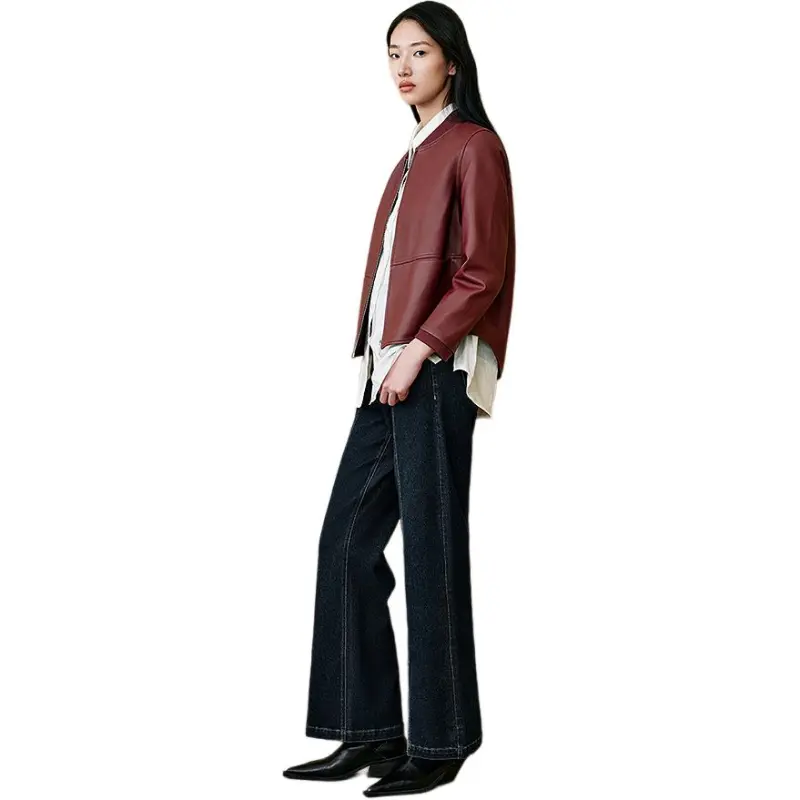INSUN Leather Jackets Women's Burgundy-5