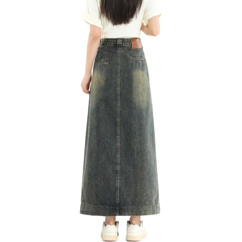 FAWENXIANGZI Denim Long Skirt Women's-1