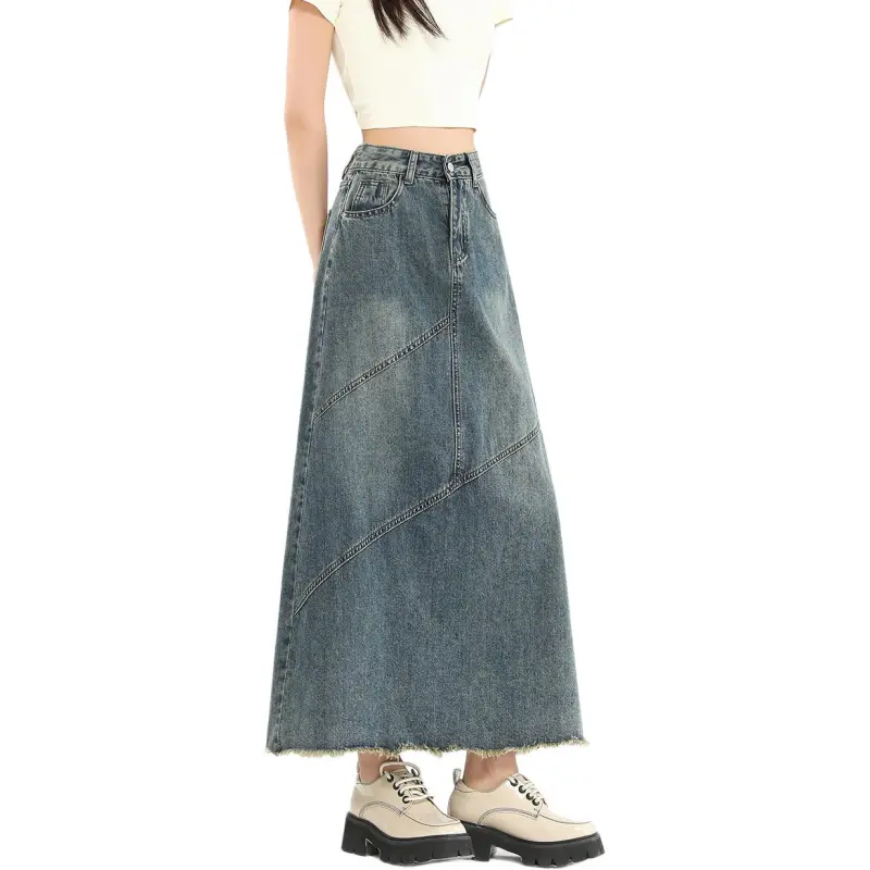FAWENXIANGZI Denim Long Skirt Women's-1