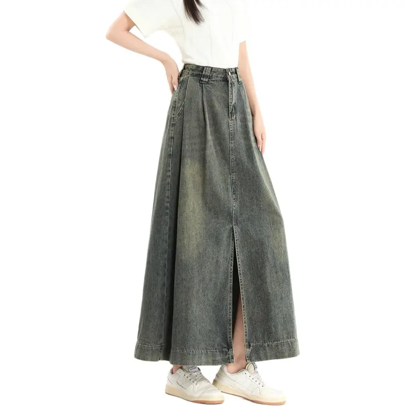 FAWENXIANGZI Denim Long Skirt Women's-2