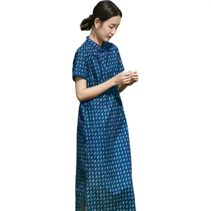 JIXIANGYUER Cheongsams Women's Blueberry Blue-3