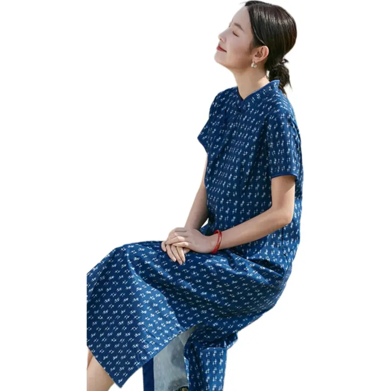 JIXIANGYUER Cheongsams Women's Blueberry Blue-4