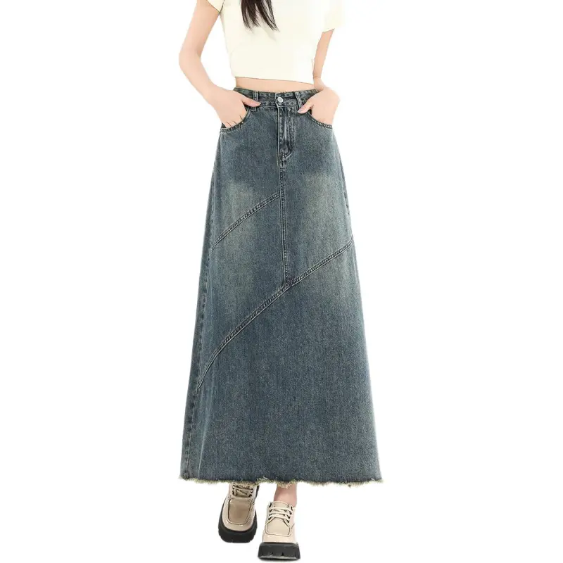FAWENXIANGZI Denim Long Skirt Women's-3