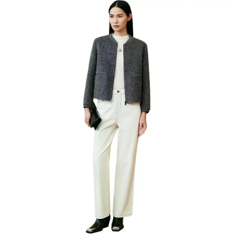 INSUN Cropped Coats Women's Gray-2