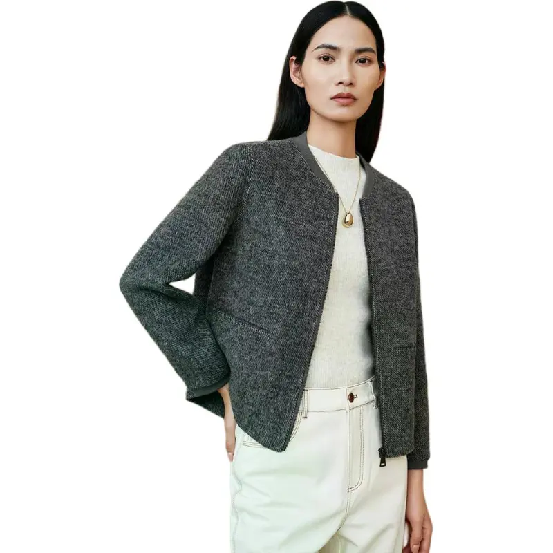 INSUN Cropped Coats Women's Gray-4