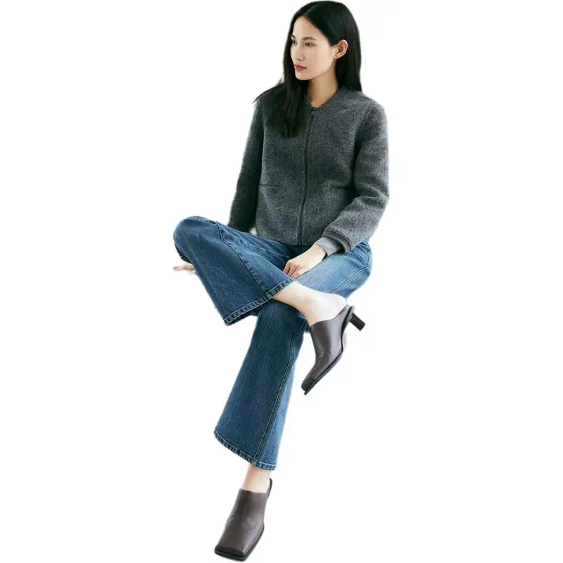 INSUN Cropped Coats Women's Gray-5
