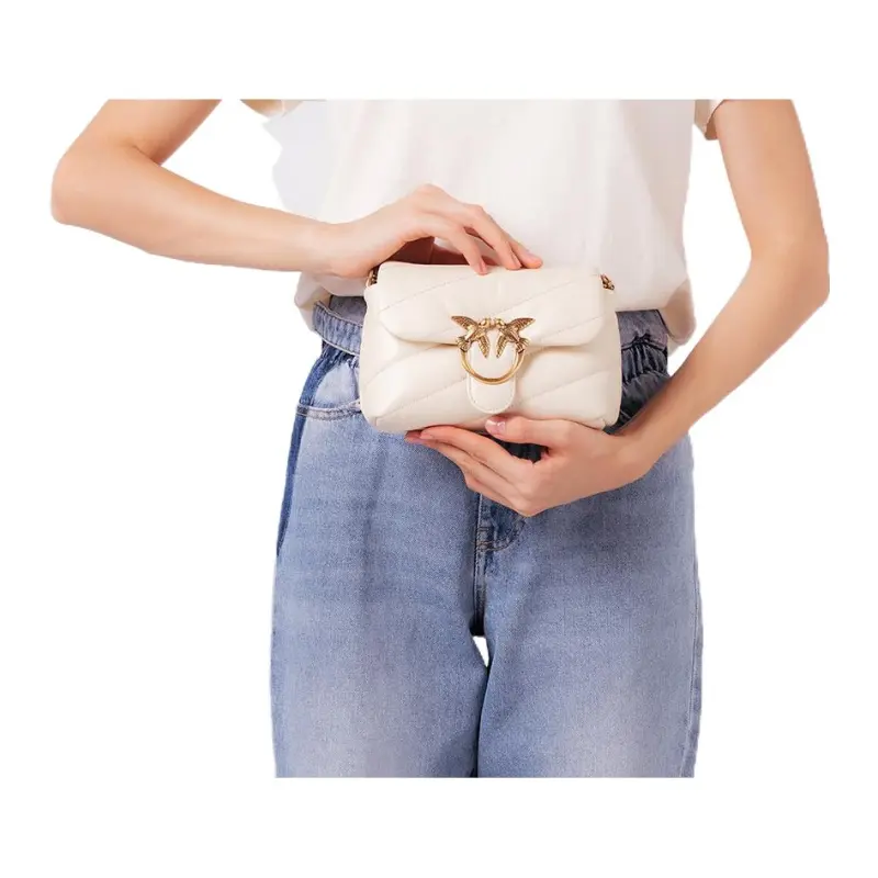 PINKO Puff Classic Sheepskin Flying Bird Bag Swan Bag Shoulder Bag Crossbody Bag Women's White-2