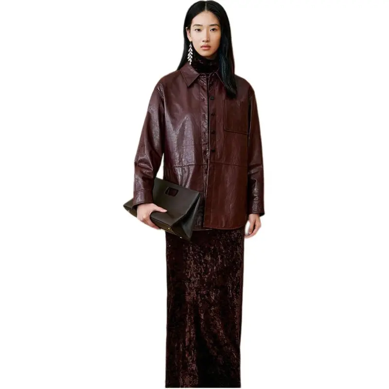 INSUN Leather Jackets Women's Burgundy-1