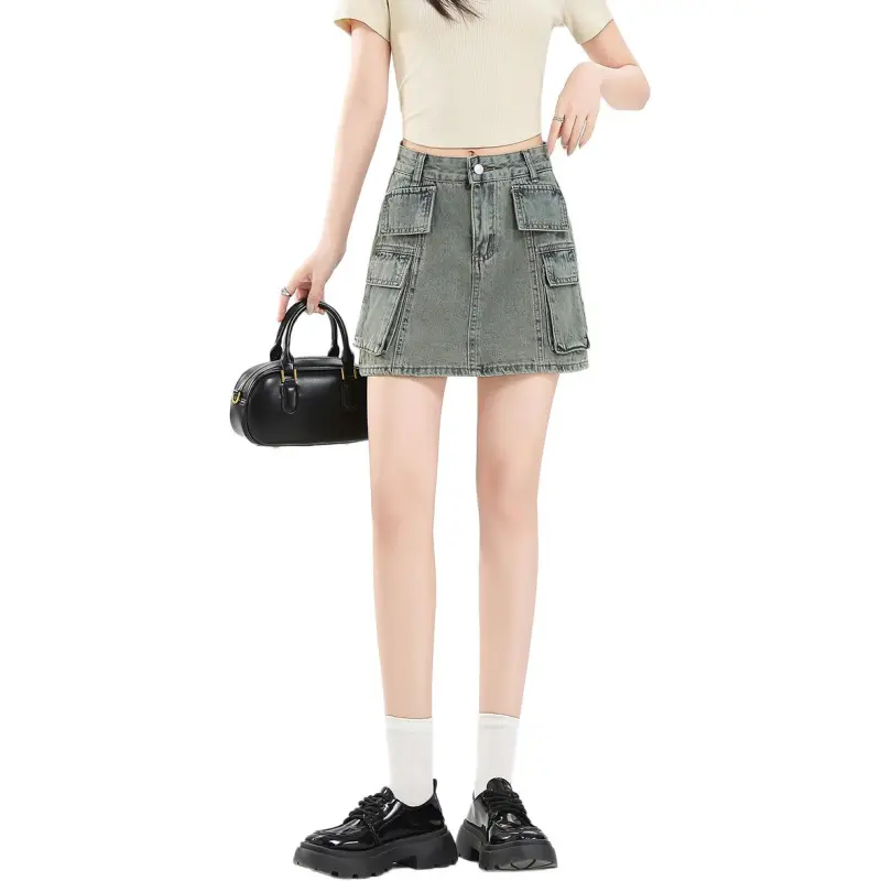 FAWENXIANGZI Denim Short Skirts Women's-2
