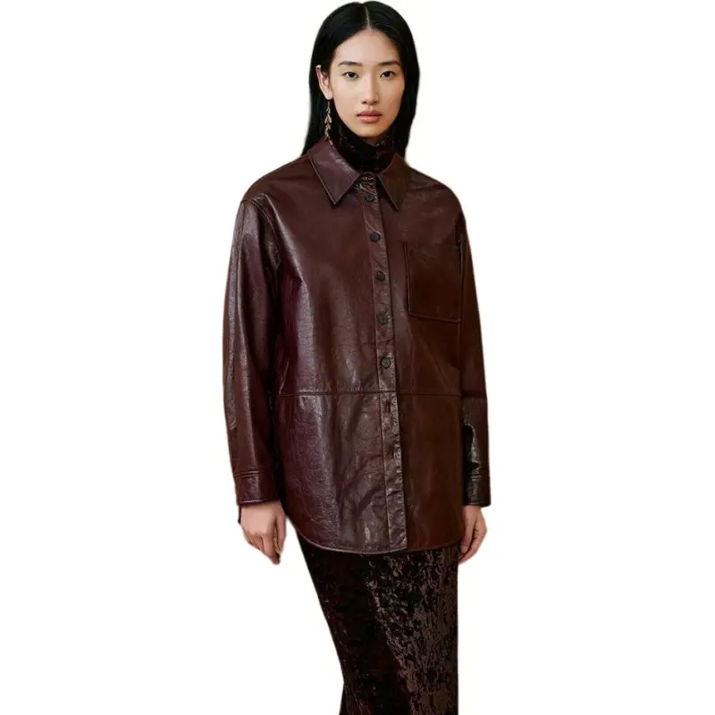 INSUN Leather Jackets Women's Burgundy-2