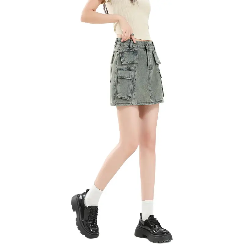 FAWENXIANGZI Denim Short Skirts Women's-3