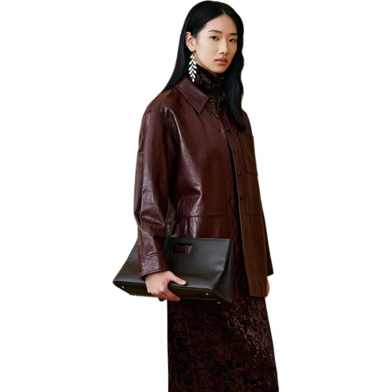 INSUN Leather Jackets Women's Burgundy-3