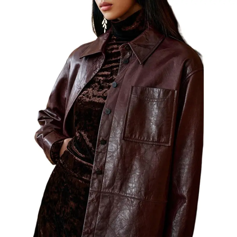 INSUN Leather Jackets Women's Burgundy-4