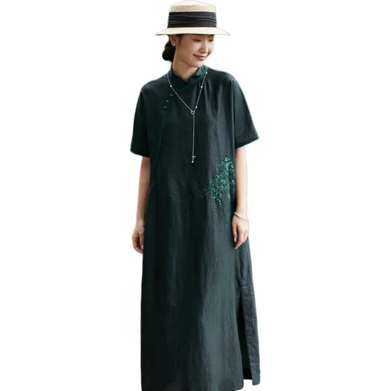 JIXIANGYUER Cheongsams Women's Dark Green Black-1
