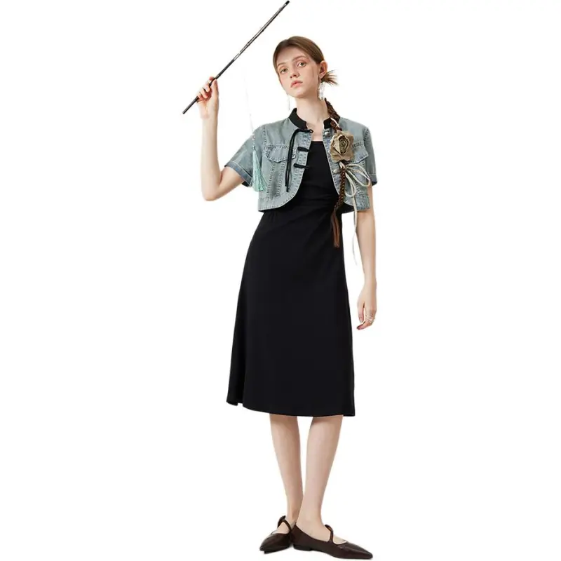FANSILANEN Two Piece Skirt Sets Women's Denim Jacket-2