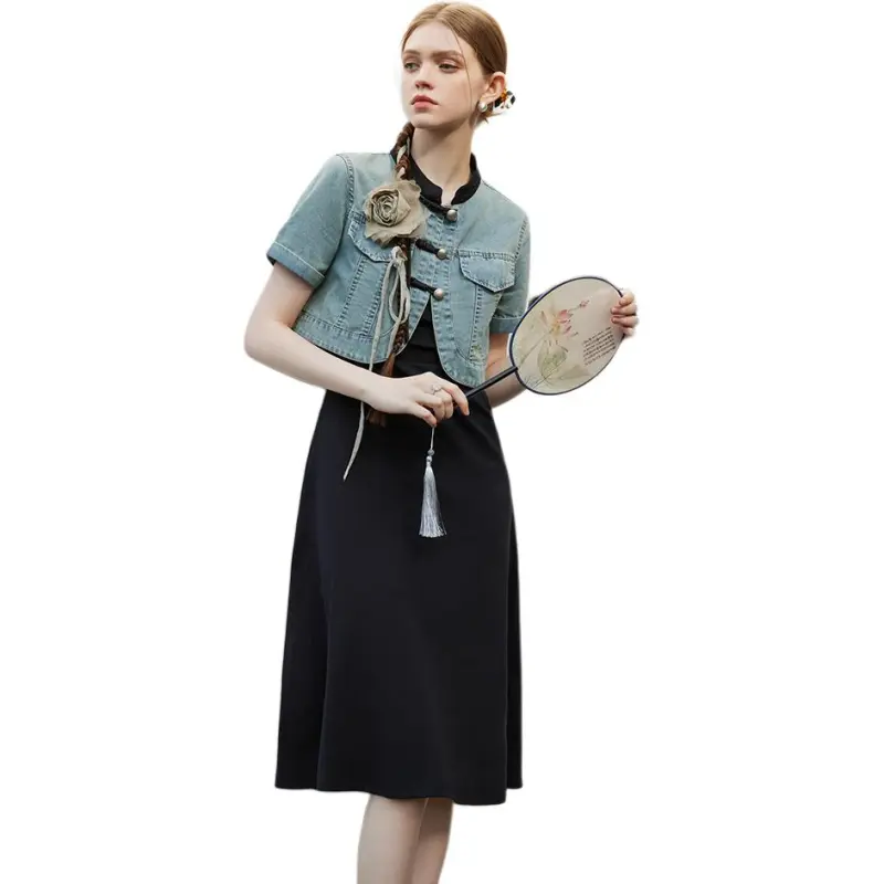 FANSILANEN Two Piece Skirt Sets Women's Denim Jacket-3