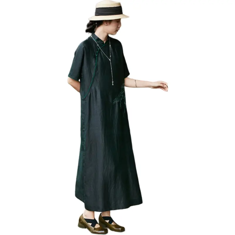 JIXIANGYUER Cheongsams Women's Dark Green Black-2