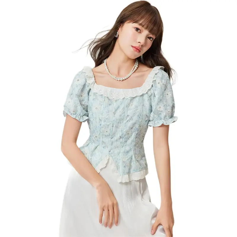 Love To Serve Shirt Women's White Blue Floral-4