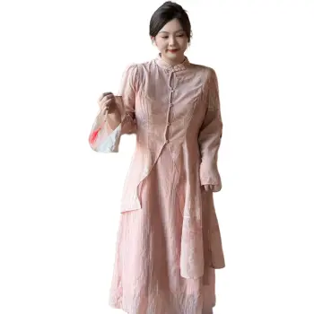 DATOUXIAYUBUCHOU Long Sleeved Dress Women's Pink Set