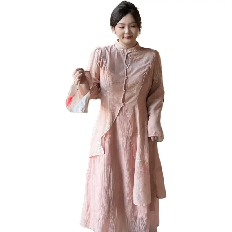 DATOUXIAYUBUCHOU Long Sleeved Dress Women's Pink Set-0