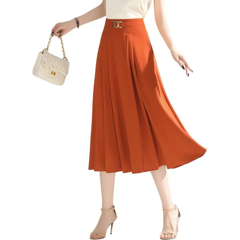 YIRANCHUN Casual Long Skirt Women's Orange Red-1