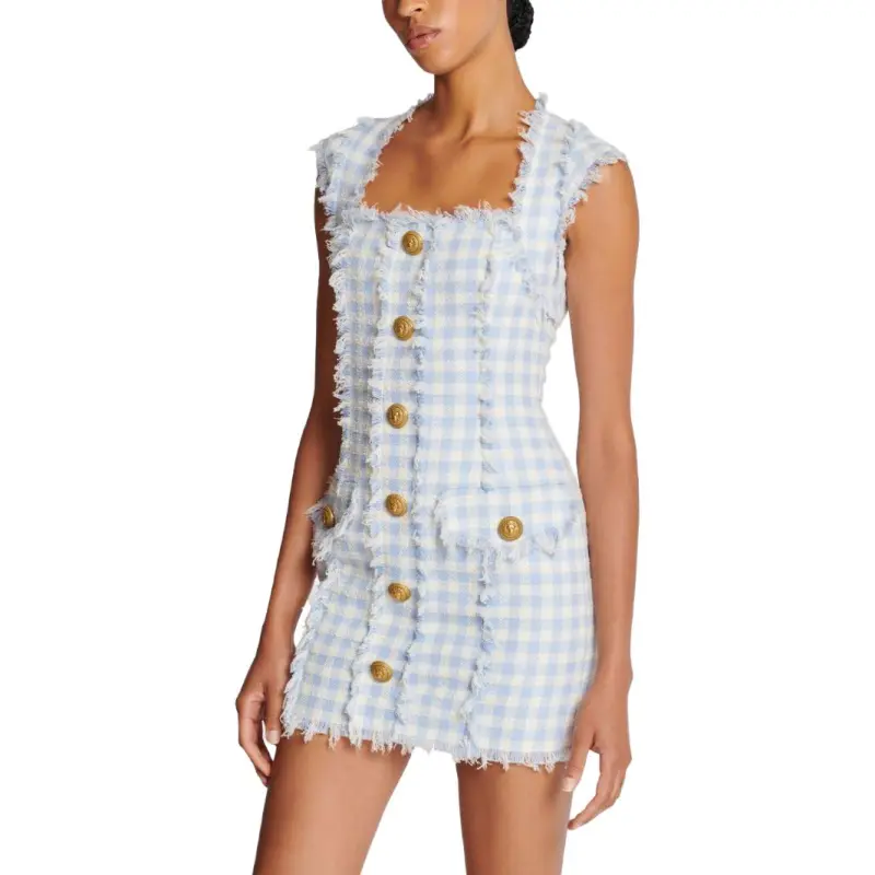 BALMAIN Gingham Tweed Minidress-5