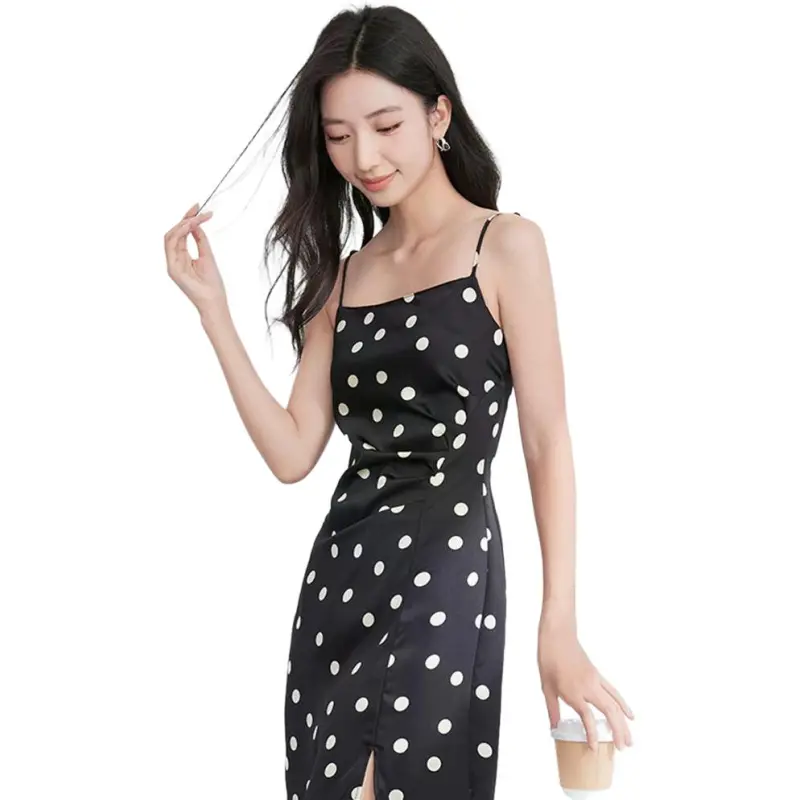 XIANGYING Slip Dresses Women's Black-5