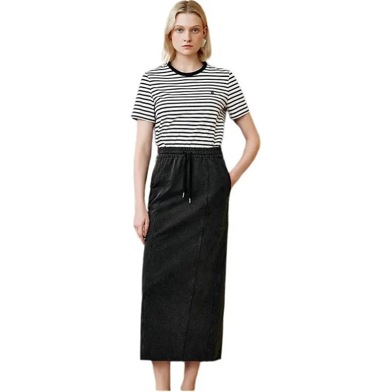 INSUN Denim Long Skirts Women's Black-2