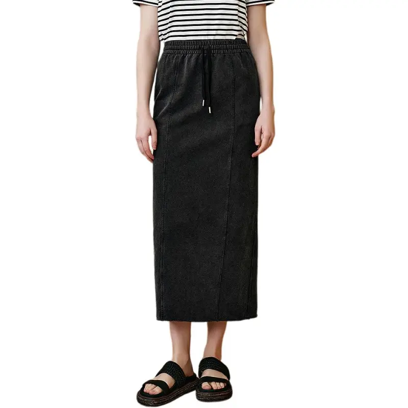 INSUN Denim Long Skirts Women's Black-3