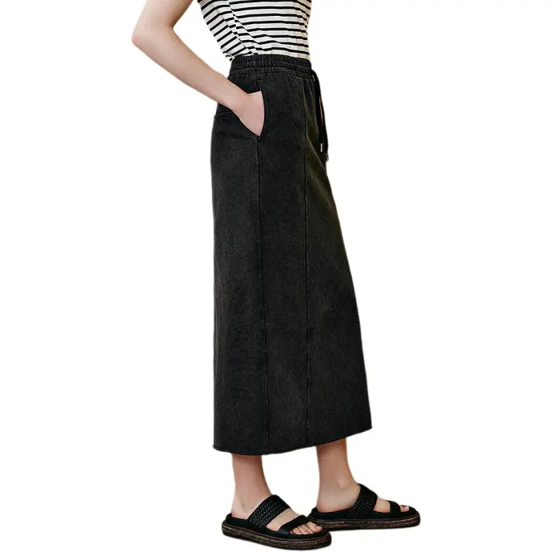 INSUN Denim Long Skirts Women's Black-4